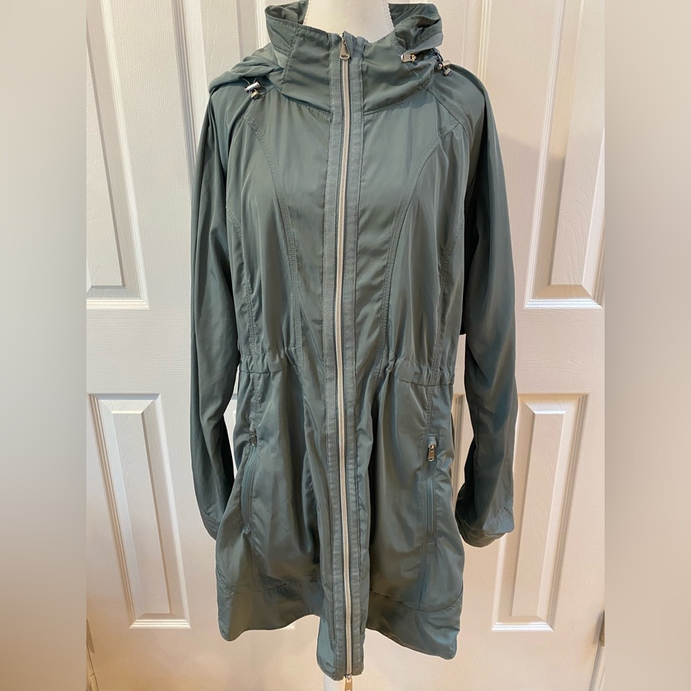 Athleta Teal Drip Drop Water Resistant Jacket with Stowaway Hood Size XL/T